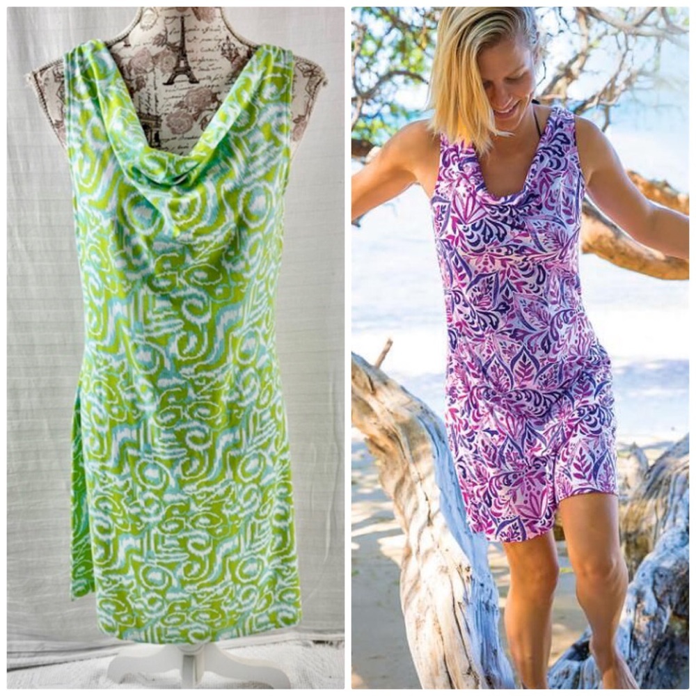 Title Nine Breeze Dress Size Medium Cowl Sleeveless Green Print